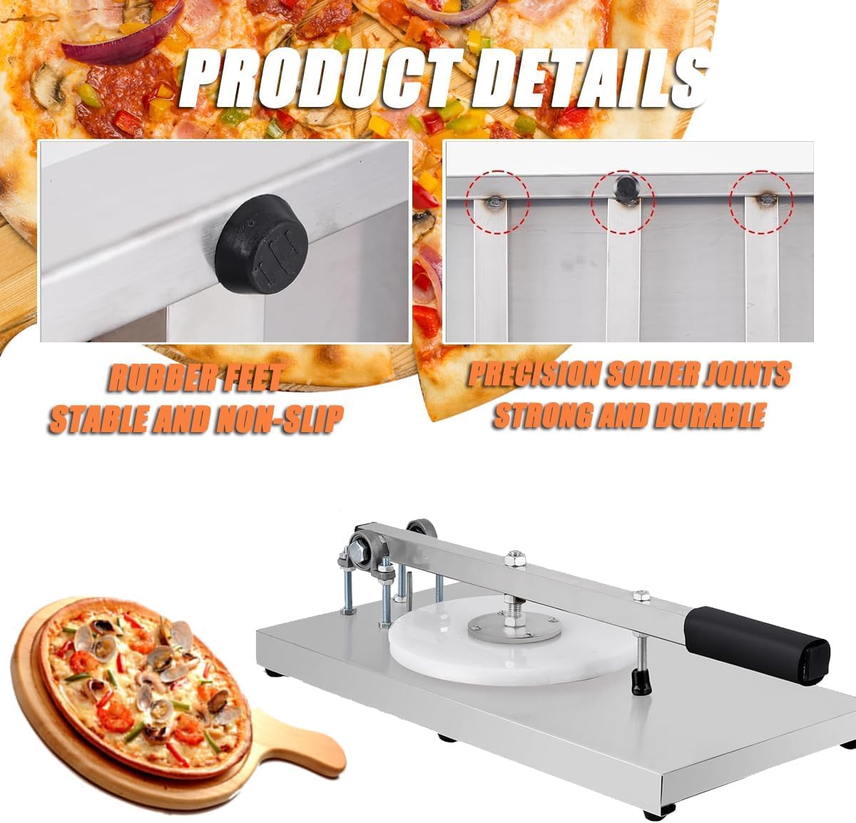 TYH Máquina para Prensar Masa De Pizza con Plato, Prensa Manual De Acero Inoxidable para Pizza Y Repostería, Brazo De Extensión Ajustable, Prensa para Pizza Doméstica para 24cm