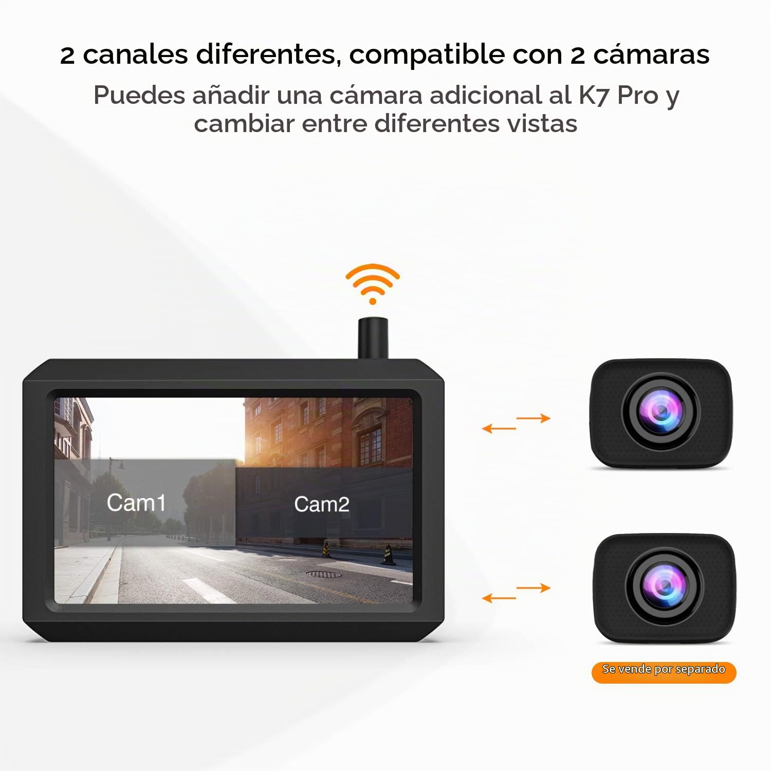Camara Marcha Atrás Inalámbrica Digital Compatible con 2 Cámaras, Cámara Trasera de Señal Estable, Monitor HD de 5 Pulgadas, Cámara de Coche Impermeable IP68, Visión Nocturna