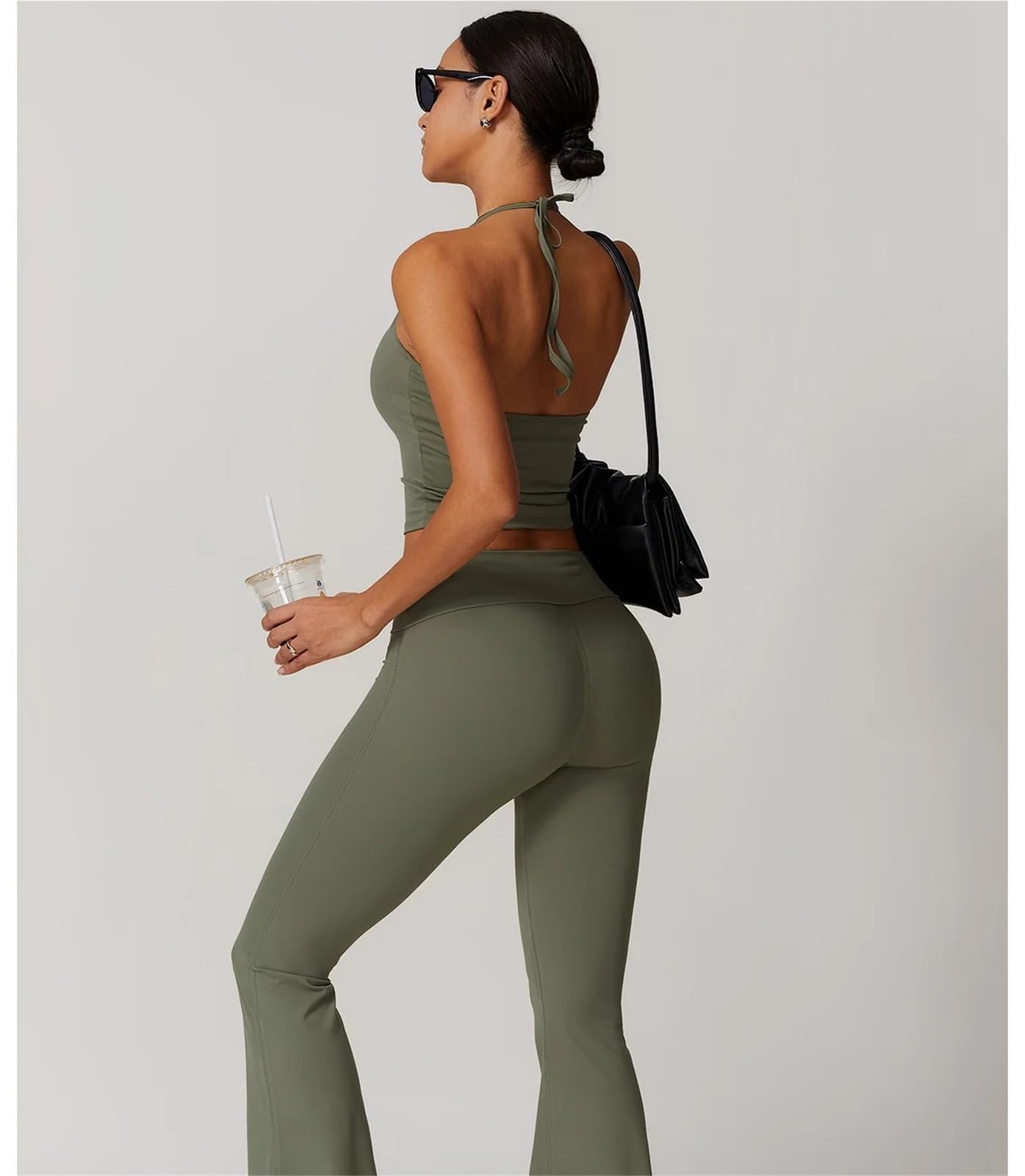Damen Schlaghose Hohe Taille Hebe Hüfte Weite Beinhose Hochelastische Fitness Yoga Leggings Lässige Yogahose