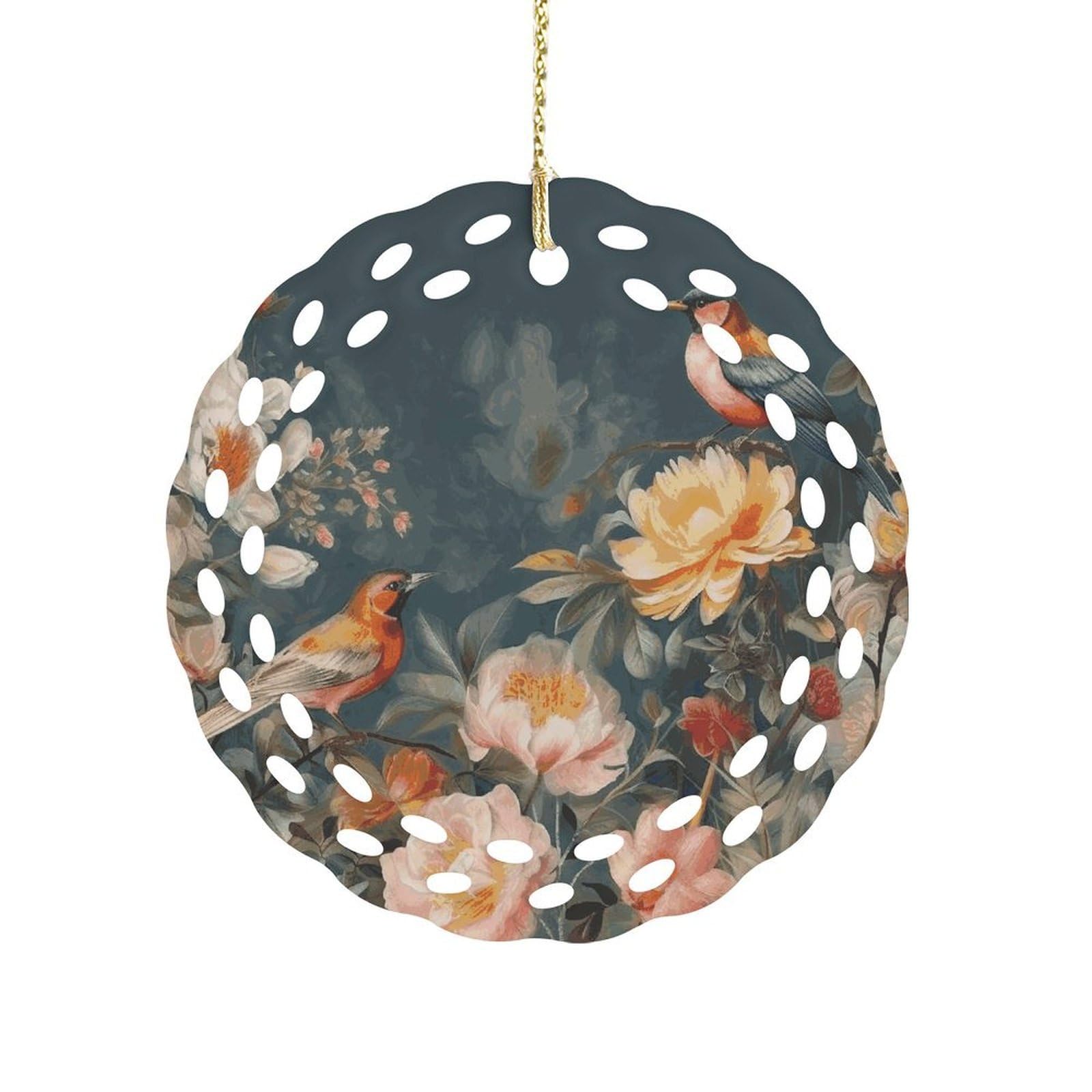 Fodpand Women's Style Flowers Birds Ceramic Ornament For Home Decor 3.2" Round Tree Decoration Christmas Ornaments For Men Double-Sided Design