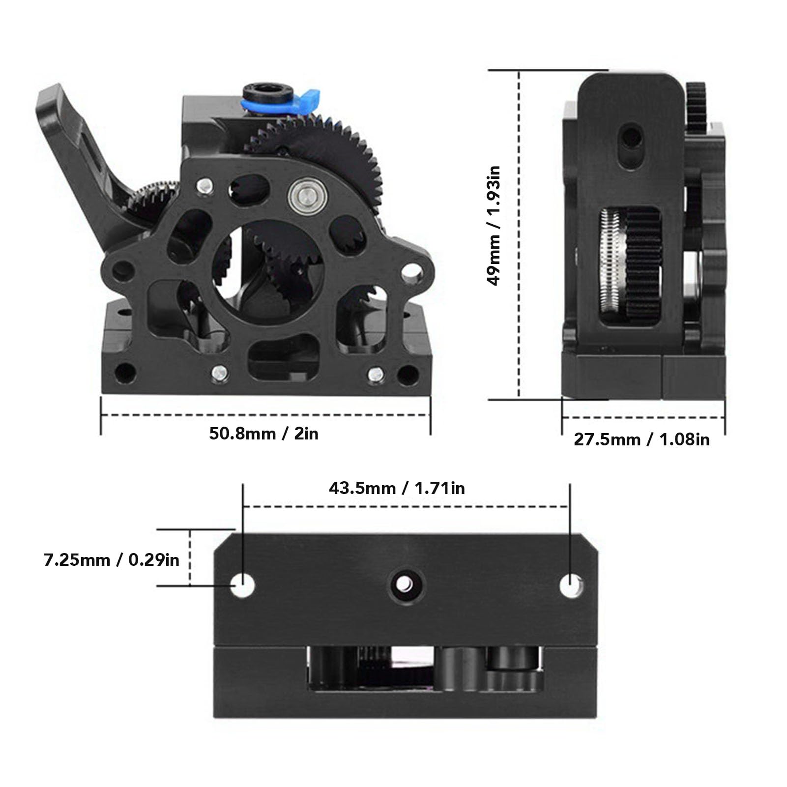 ANKROYU 3D Printer Extruder Kit, Aluminum Alloy All Metal Concentricity 9.5:1 Gear Ratio Extruder Kit, 3D Printing Machine Extruder Kit for 3D Printer Extruders (Black)
