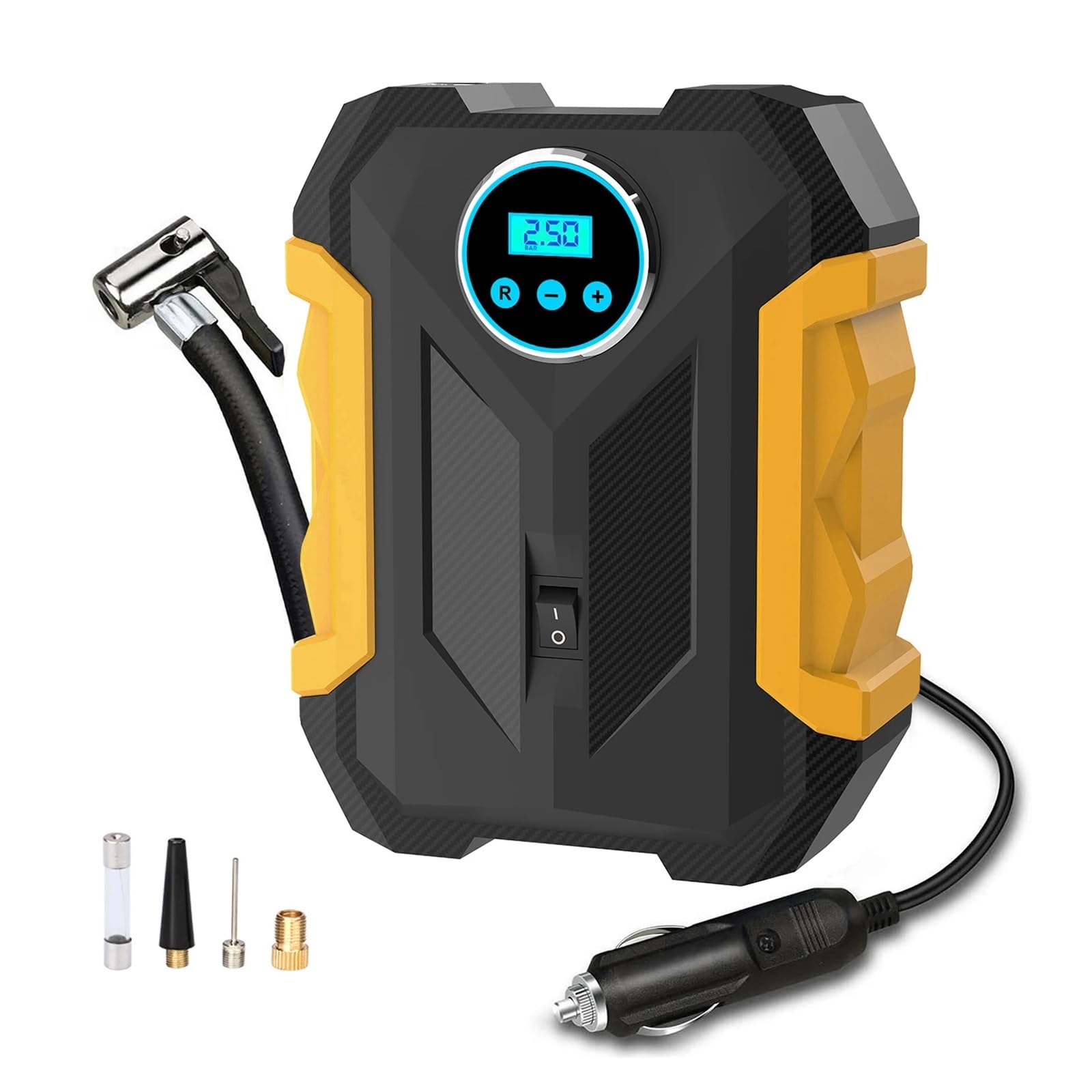 Inflador De Neumáticos Coche Bomba Aire Portátil 12V 150PSI Compresor Digital Llenado con Iluminación LED For Bicicletas Inflado Rápido Esfuerzo(Yellow)