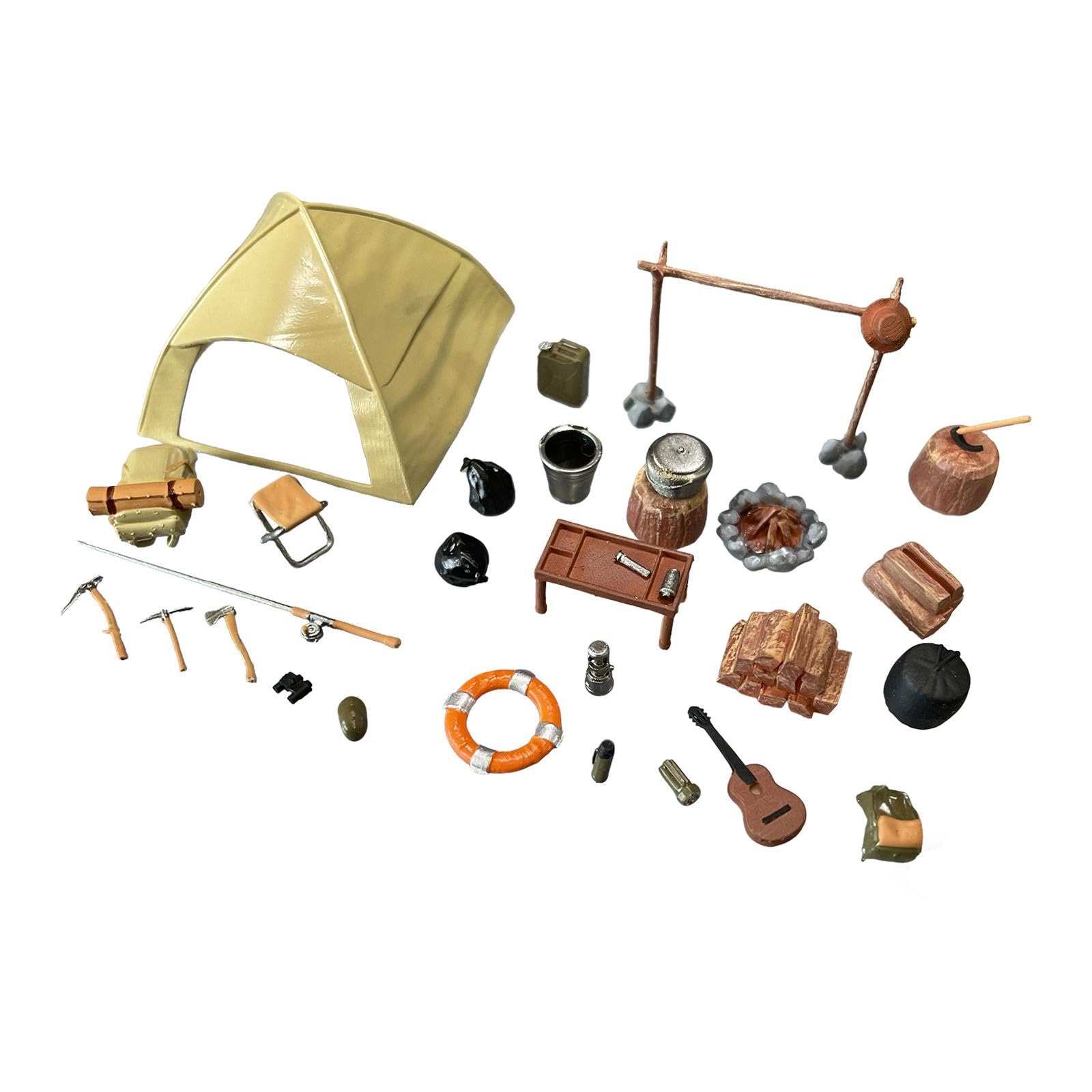 Miniatur Menschenfigur set Mini Zelt Mini Camping Diorama Zubehör mit Detailgetreuer Gestaltung aus Resin für Bonsai Terrarien Desktop Szenen 1cm für