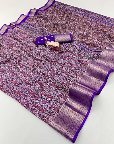 Image of Kashmiri Print Tussar Silk Saree for Women with Unstitched Blouse Piece for All Occasions