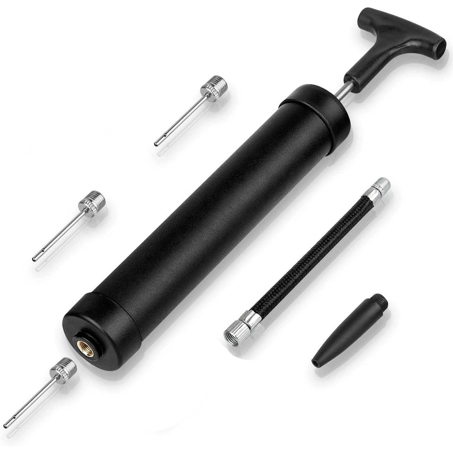 jjojcll 10" Portable Hand Air Ball Pump Inflator Kit with Needle, Nozzle, Extension Hose for Soccer Basketball Football Volleyball Water Polo Rugby Exercise Sports Ball Balloon Swim Inflatables