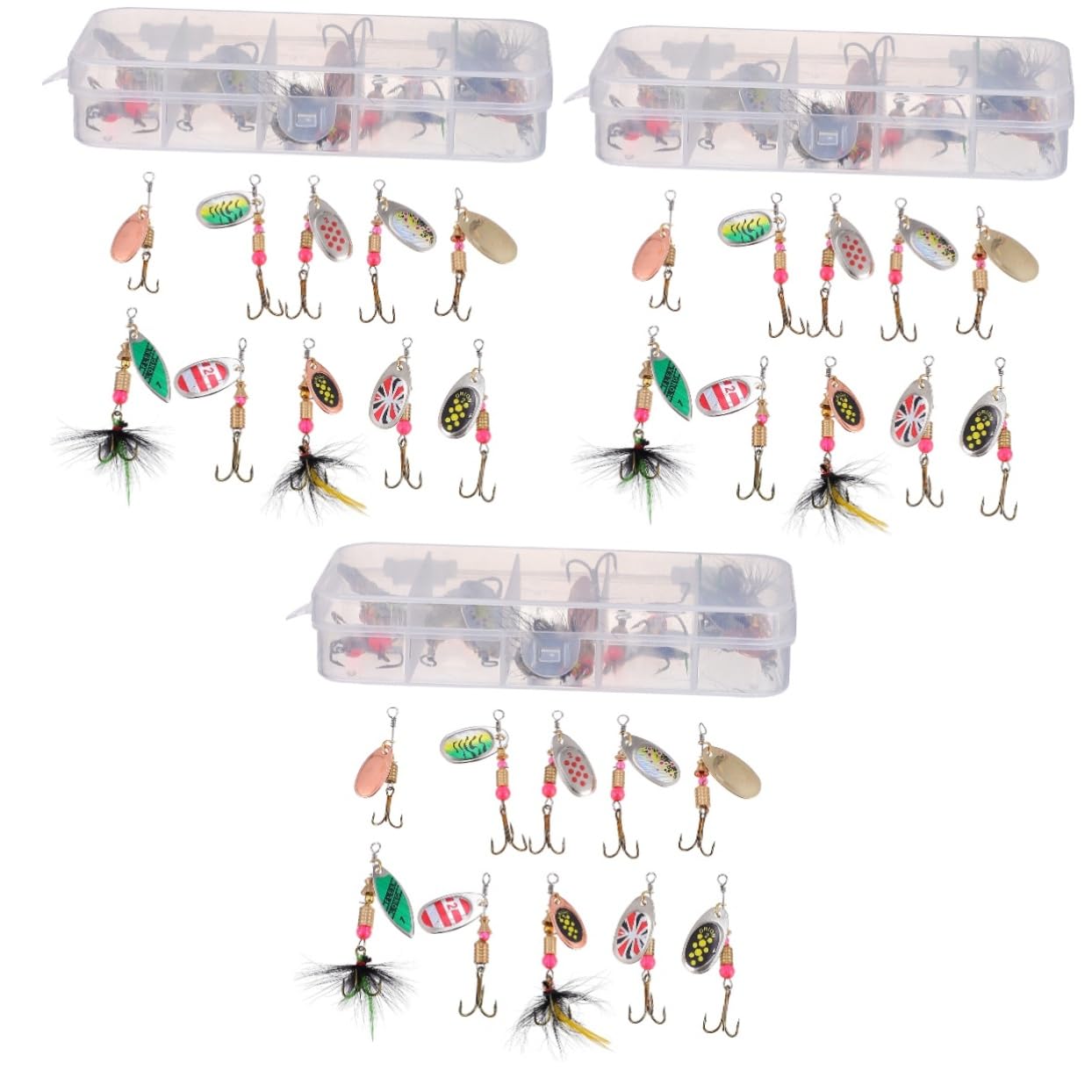 Toddmomy 30piezas Cucharillas De Metal para Pesca De Señuelos Brillantes Caja De Almacenamiento Cebos para Trucha y Lucioperca Accesorios De Pesca Duraderos y Ligeros