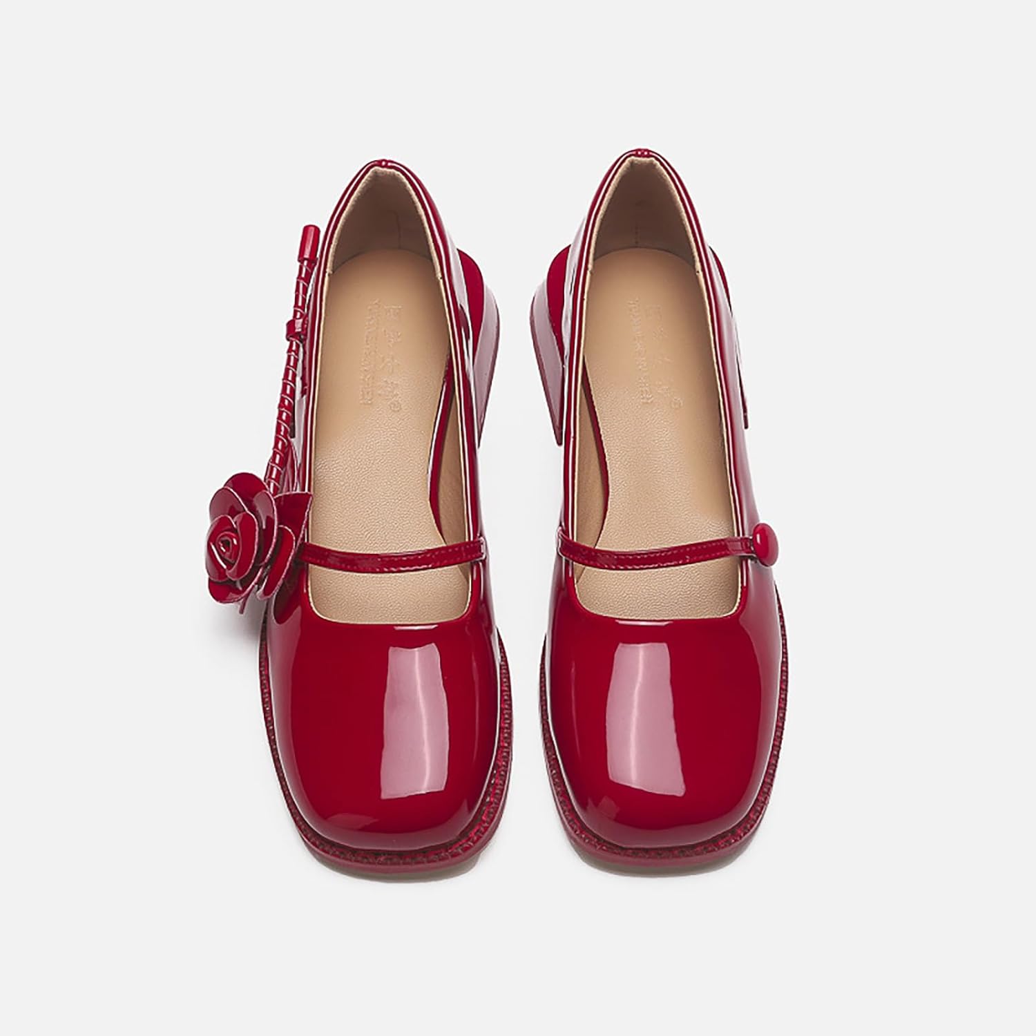 Women's Square Toe Block Heel Mary Janes Shoes,Fashion Side Flowers Comfortable Closed Toe Work Pumps Slip on Chunky Heel Dress Shoes - Image 3