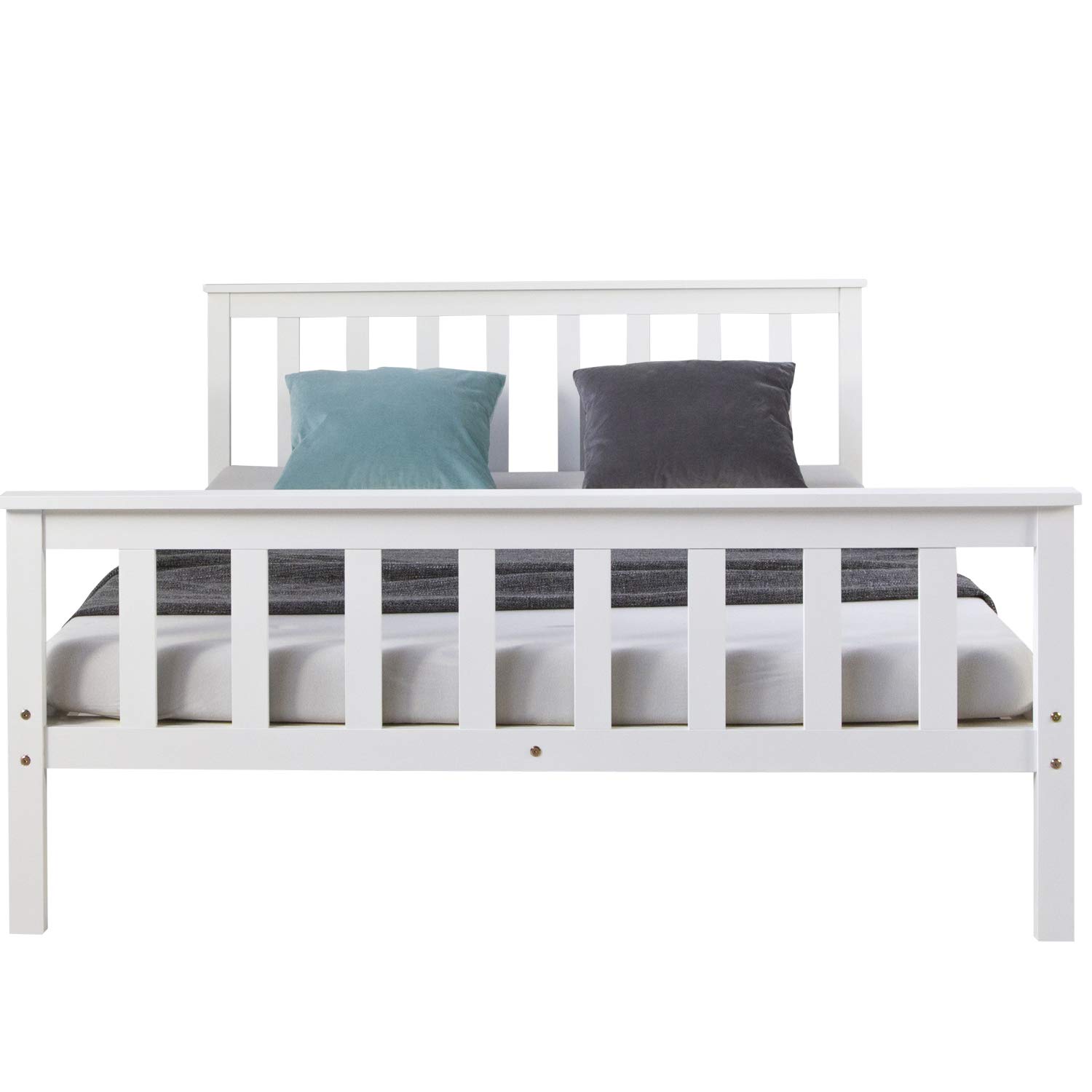 Homestyle4u Massivholzbett 140x200 Weiß mit Lattenrost, Kiefer | Doppelbett aus Massivkiefer, weiß lackiert – Kopfteil & Fußteil, Mittelstütze, inkl. Rolllattenrost