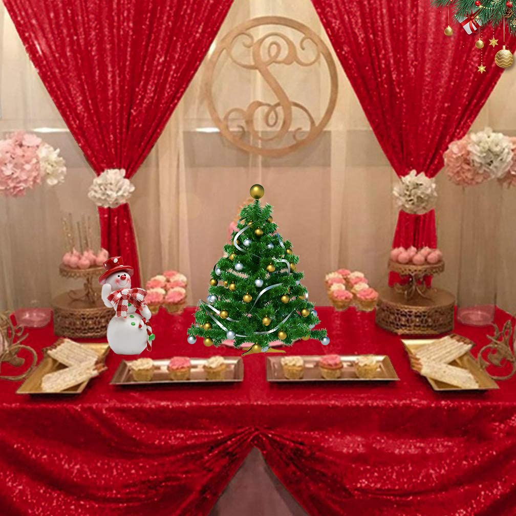 Partisout 2-Pack Red Sequin Backdrop Curtain 2ftx7ft - Party Glitter Photo Background for Weddings, Birthdays, TikTok Videos