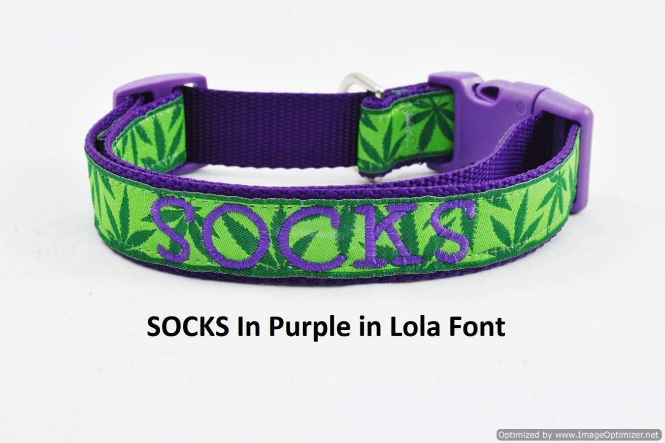 Weed Dog Collar Personalized with Pet Name - Marijuana Leaf Customizable Dog Collars for Girls and Boys, for Large Small-Medium-X-Large Dogs-Made in USA (Large 1 x 15-24")