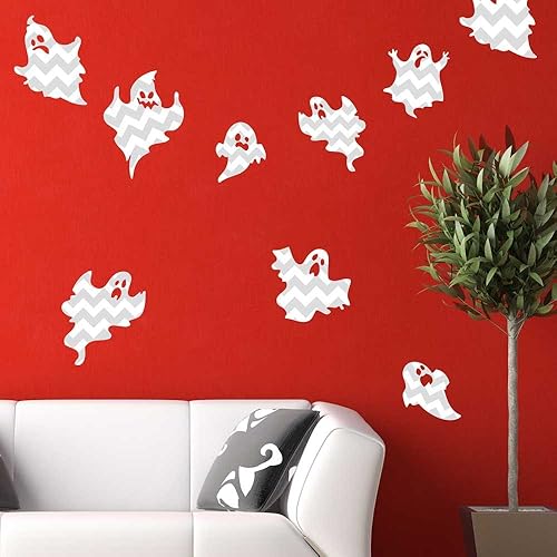 Miniatura 3 de Spooky Halloween fantasmas con Chevron Pared Decal Set – calcomanía decorativo de pared de Halloween por chromantics