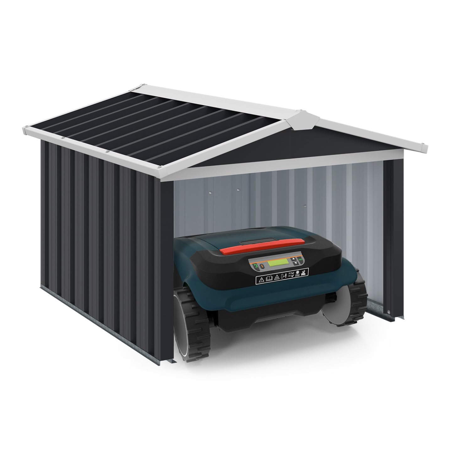 Garage per Tosaerba Robotizzato Tetto a 2 spioventi Metallo Grigio Antracite 86 x 98 x 62 cm