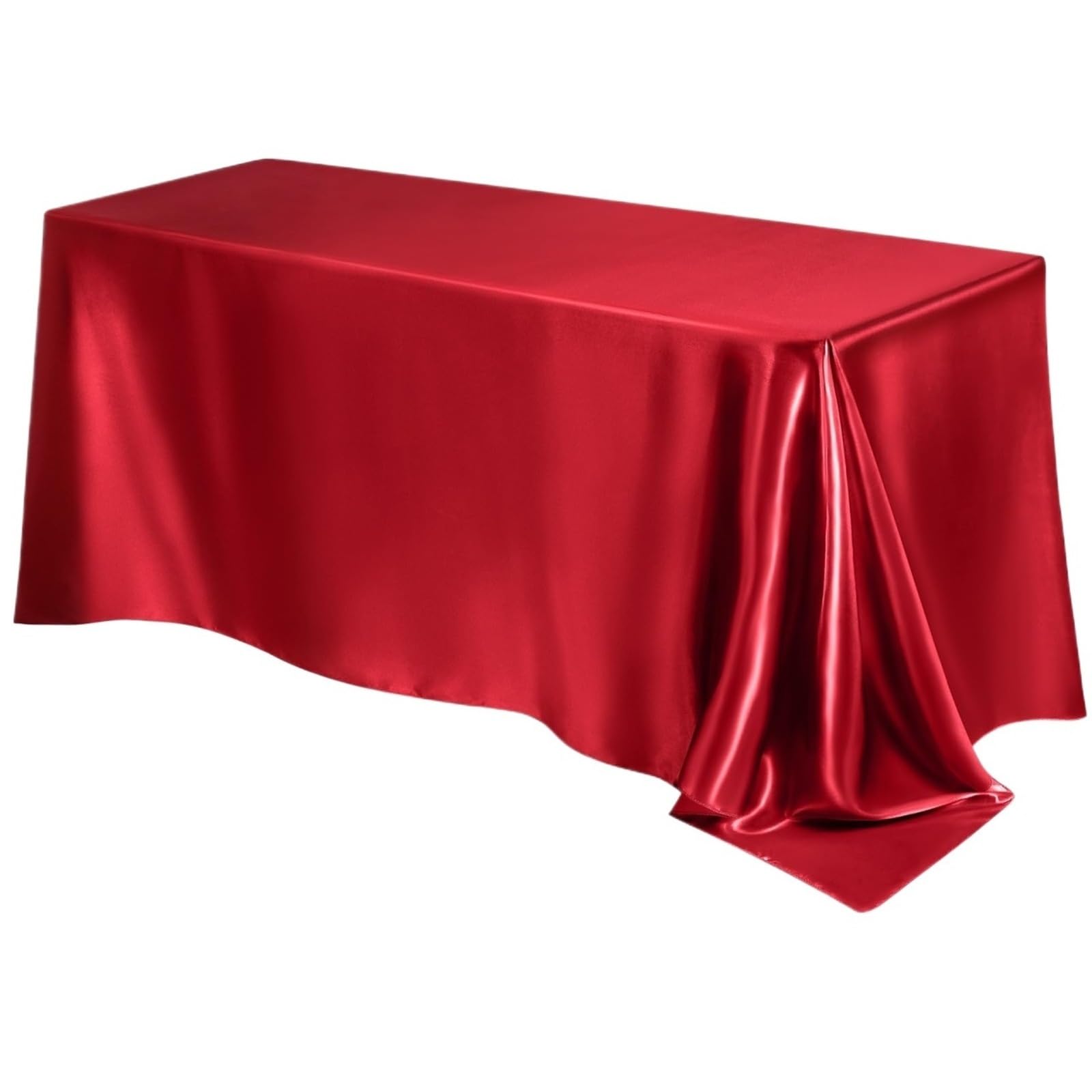 SUBLXPoten Tablecloth with Pleated Skirt Red Silk Satin Wedding Conference Solid Color Rectangular Banquet Tea Tablecloth(132 * 132cm)