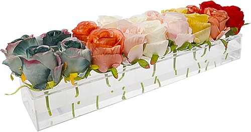 Jarrón largo de acrílico con agujeros para flores, florero rectangular transparente, caja de flores acrílicas, longitud de 121824 pulgadas para
