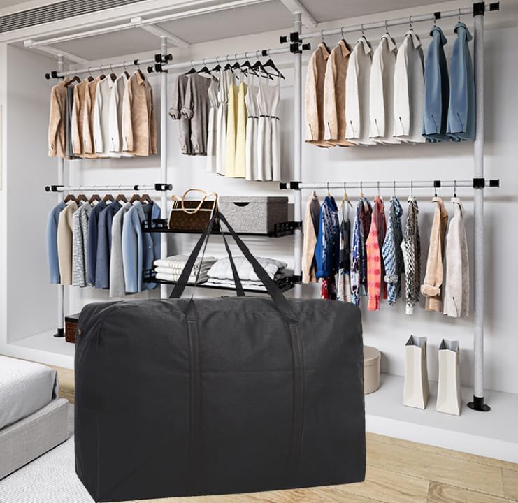 Miniatura 5 de Bolsas de almacenamiento grandes, bolsa de viaje plegable impermeable de 150 litros con asas reforzadas, bolsas de mudanza negras resistentes, para