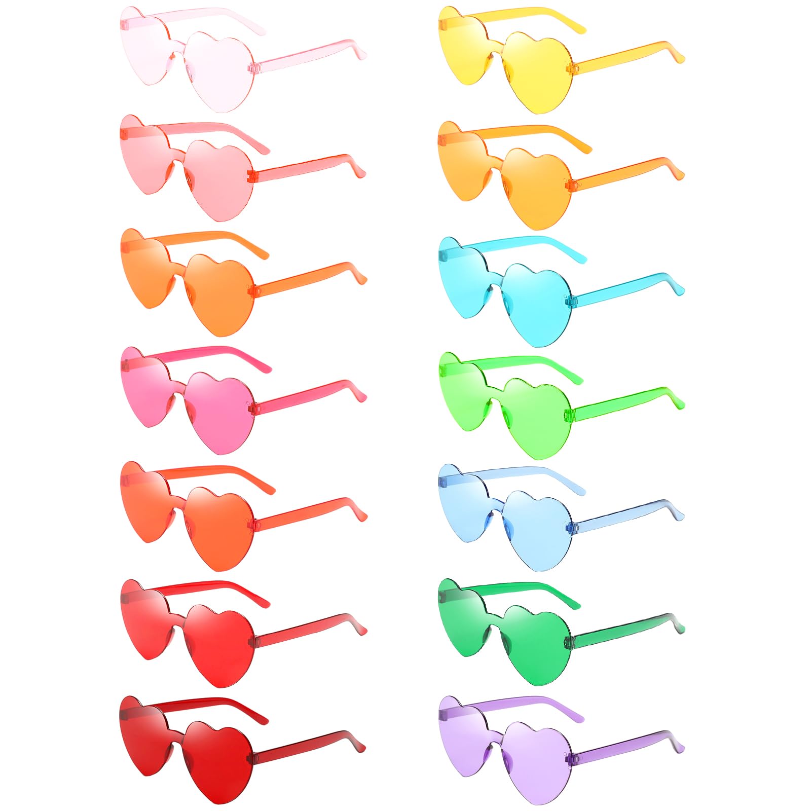 Geopty 14/42 Pack Heart Sunglasses for Women, Fun Cute Rimless Transparent Candy Color Heart Glasses Party Favors