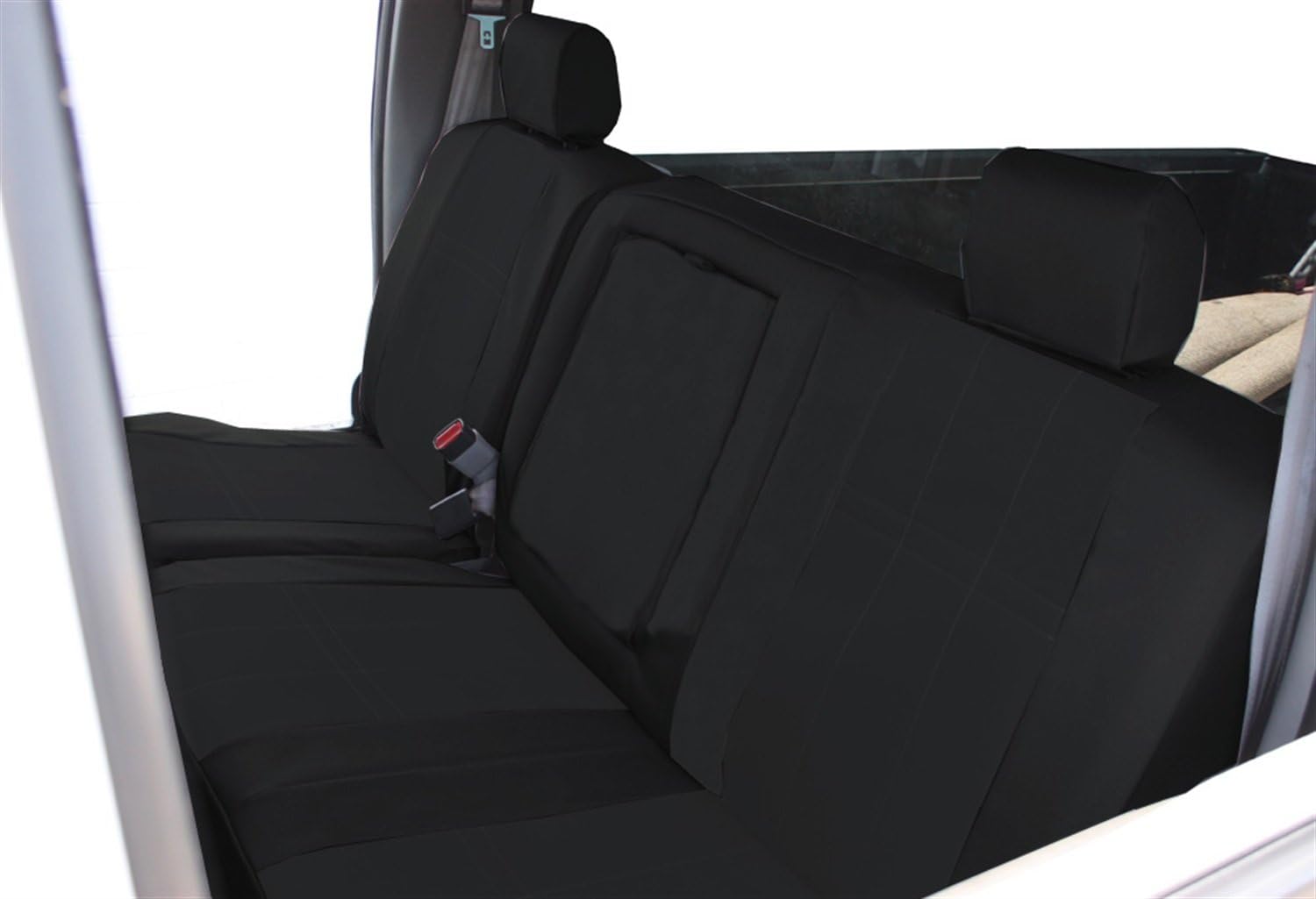 CalTrend Rear Solid Bench Seats, DuraPlus Seat Covers for 1999-2002 Ford F-250 Super Duty|Ford F-350 Super Duty|Ford F-450 Super Duty|Ford F-550 Super Duty Beige Beige Insert with Black Trim