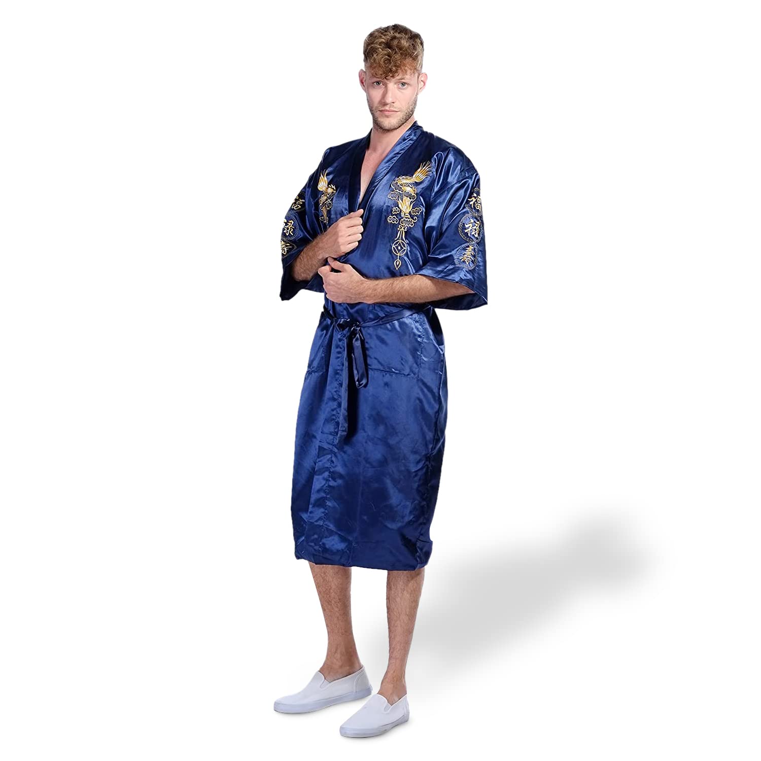 Secret CollectionMens Silk Bath Robe Kimono Dragon Embroidery