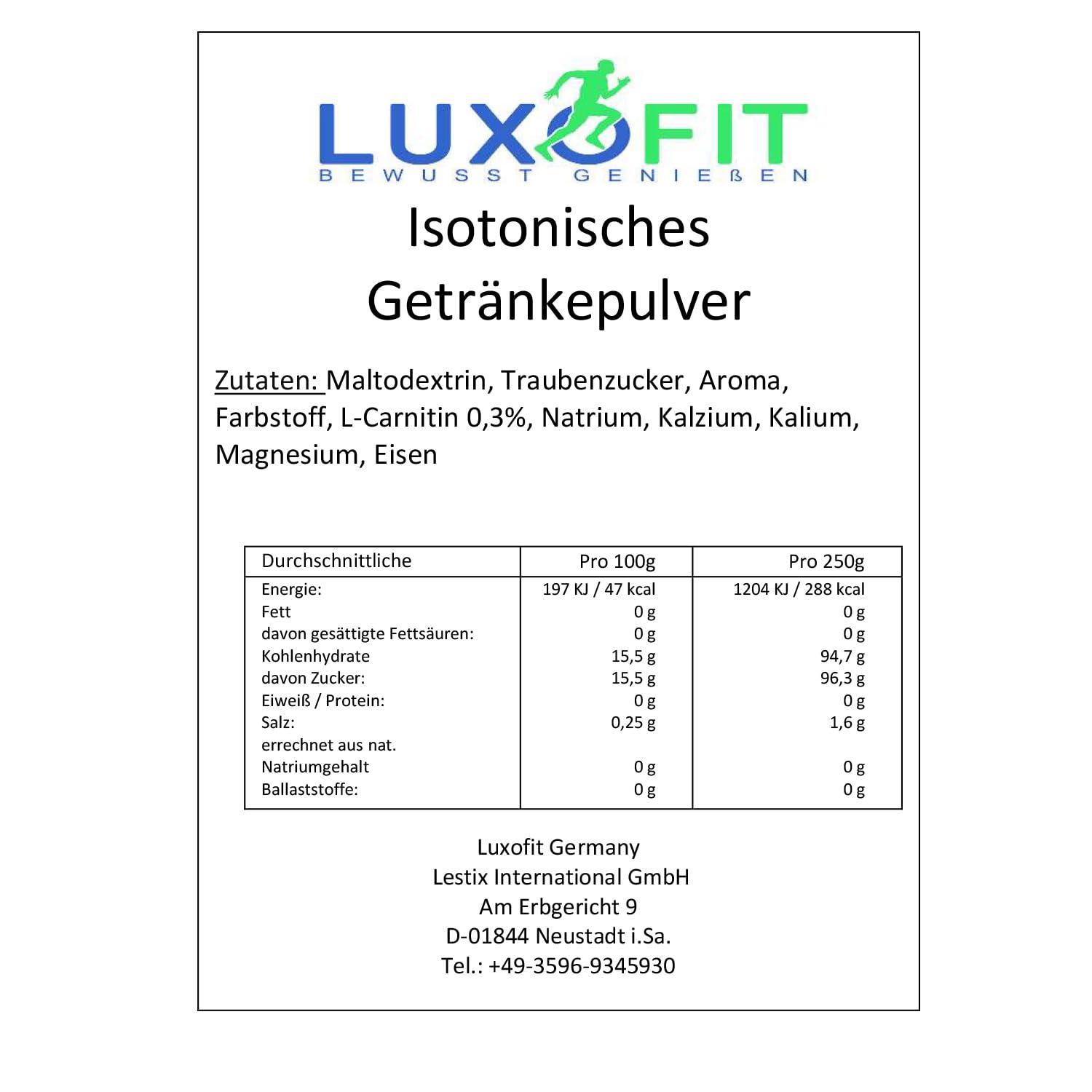 Luxofit Stracciatella Sahne Getränk isotonisch Iso Drink Pulver, Natürliche Farbstoffe, für aktiven Lebensstil, Sportlergetränk, schnelle und einfache Zubereitung (10 Kg)