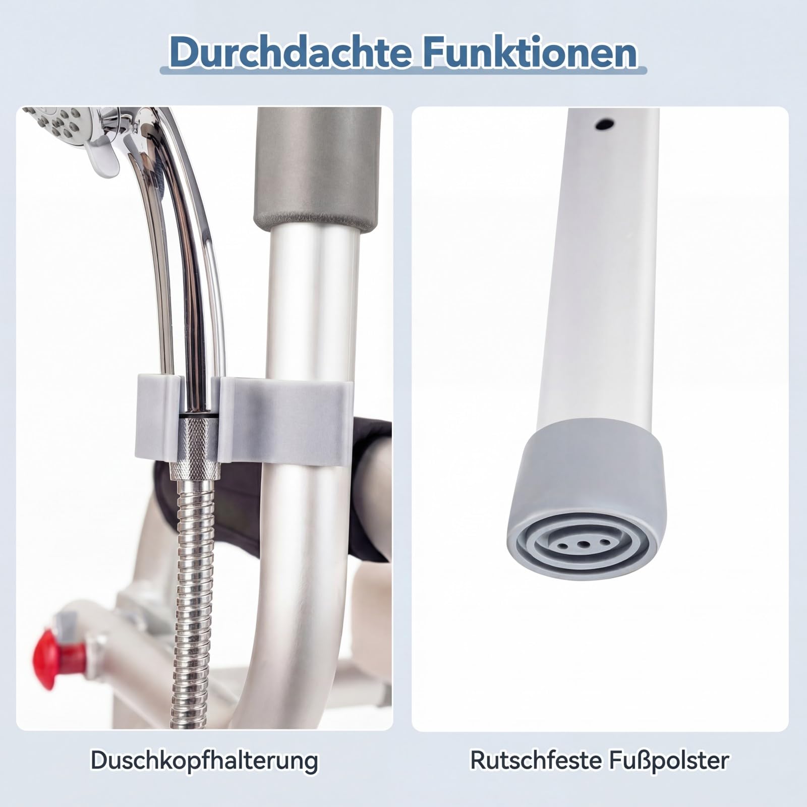 COSTWAY Toilettensitzerhöhung, WC Sitzerhöhung mit faltbarer Griff & gepolstertem Sitz, 5-fach höhenverstellbar 49-59 cm, Aluminium, Toilettenstuhl mit Duschkopfhalter, Erhöhter Toilettensitz, Weiß