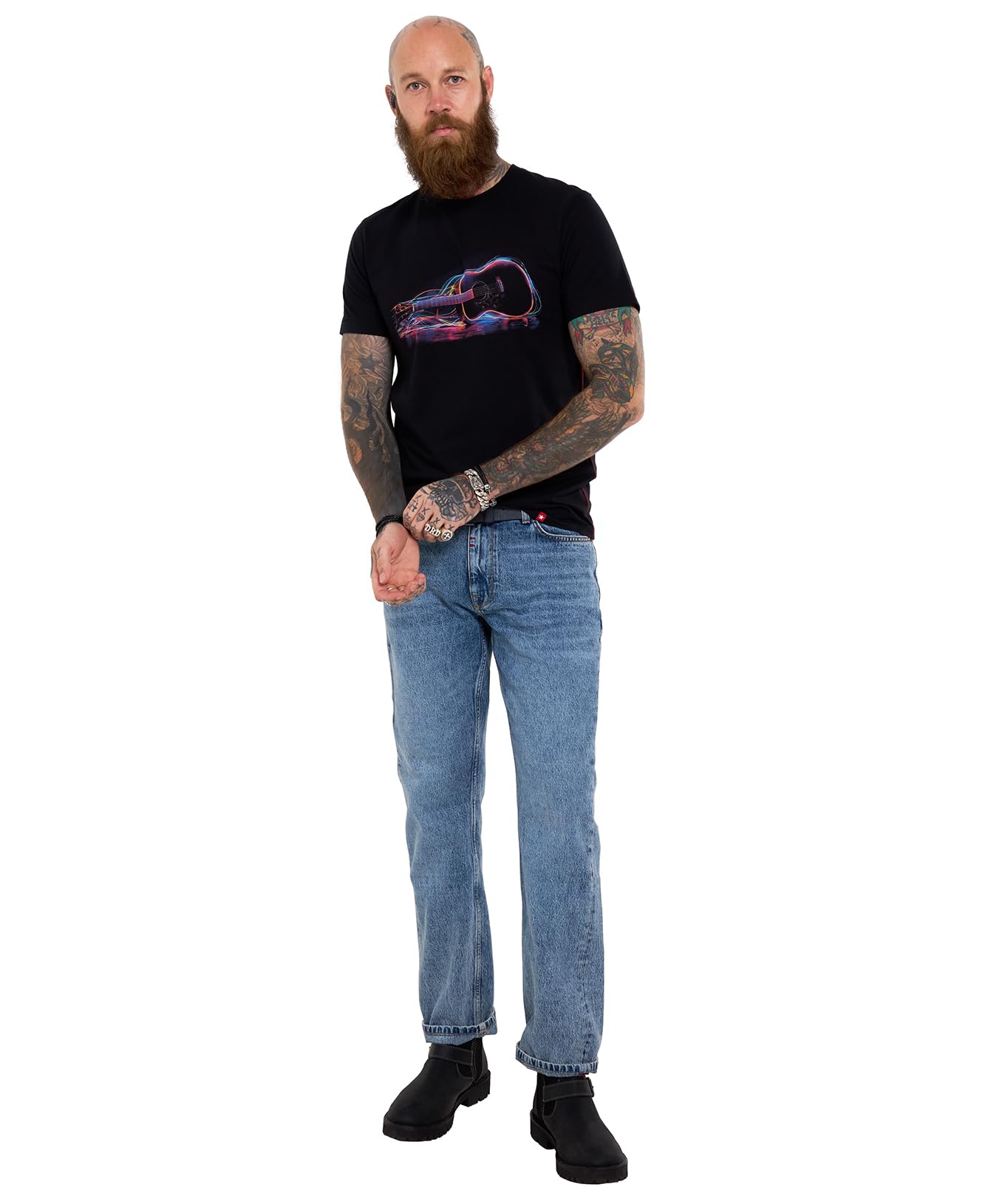Joe Browns Men's Black Guitar Neon Lights Graphic Tee, Regular, Uk L