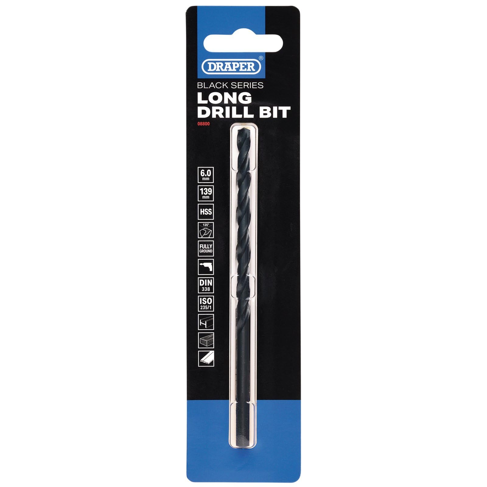 Draper Black HSS Long Drill Bit 6.0 x 139mm - 08800 - for Metal Wood and Plastic - Image 2