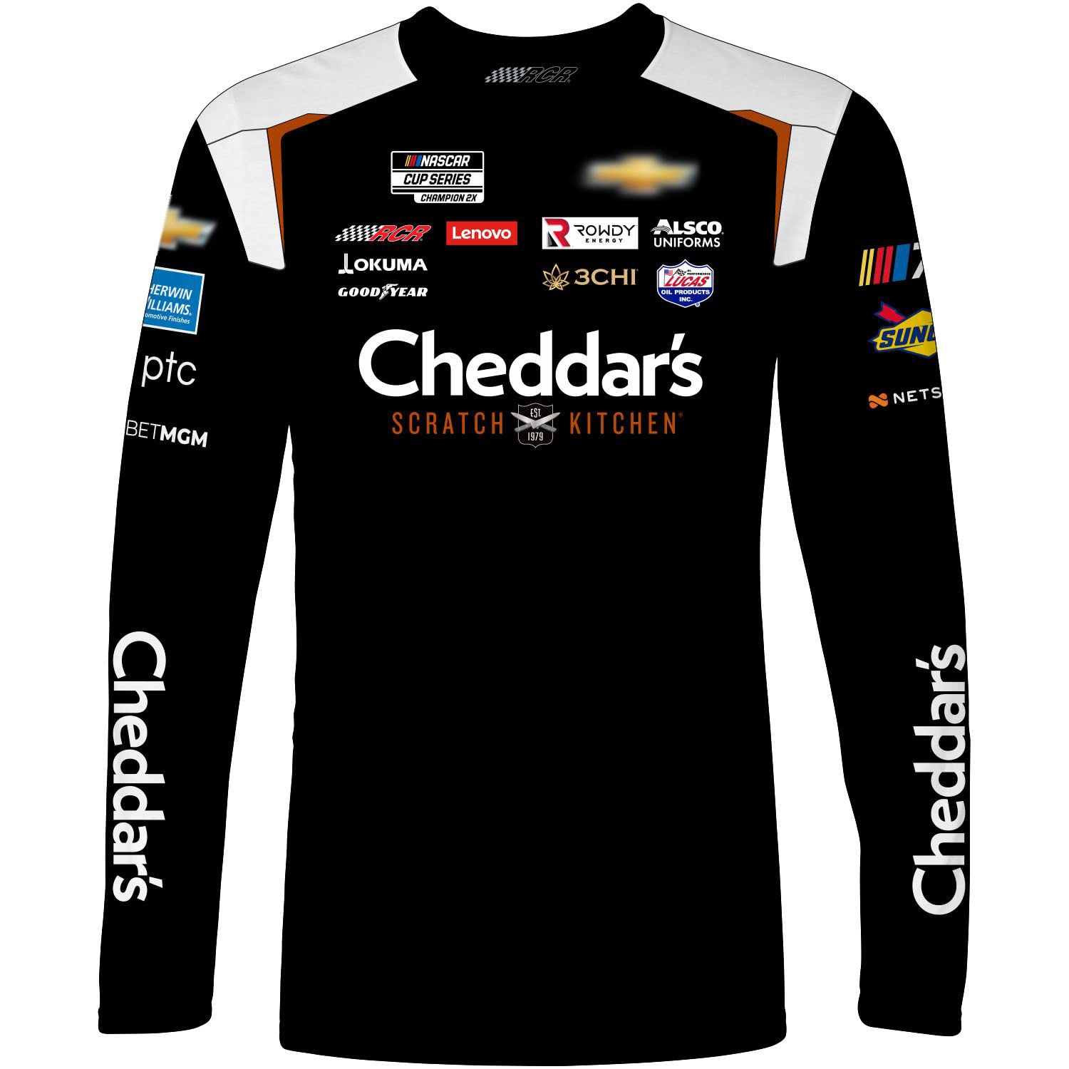 Checkered Flag Sports Kyle Busch 2023 Long Sleeve Cheddar's Sublimated Uniform Pit Crew T-Shirt Black