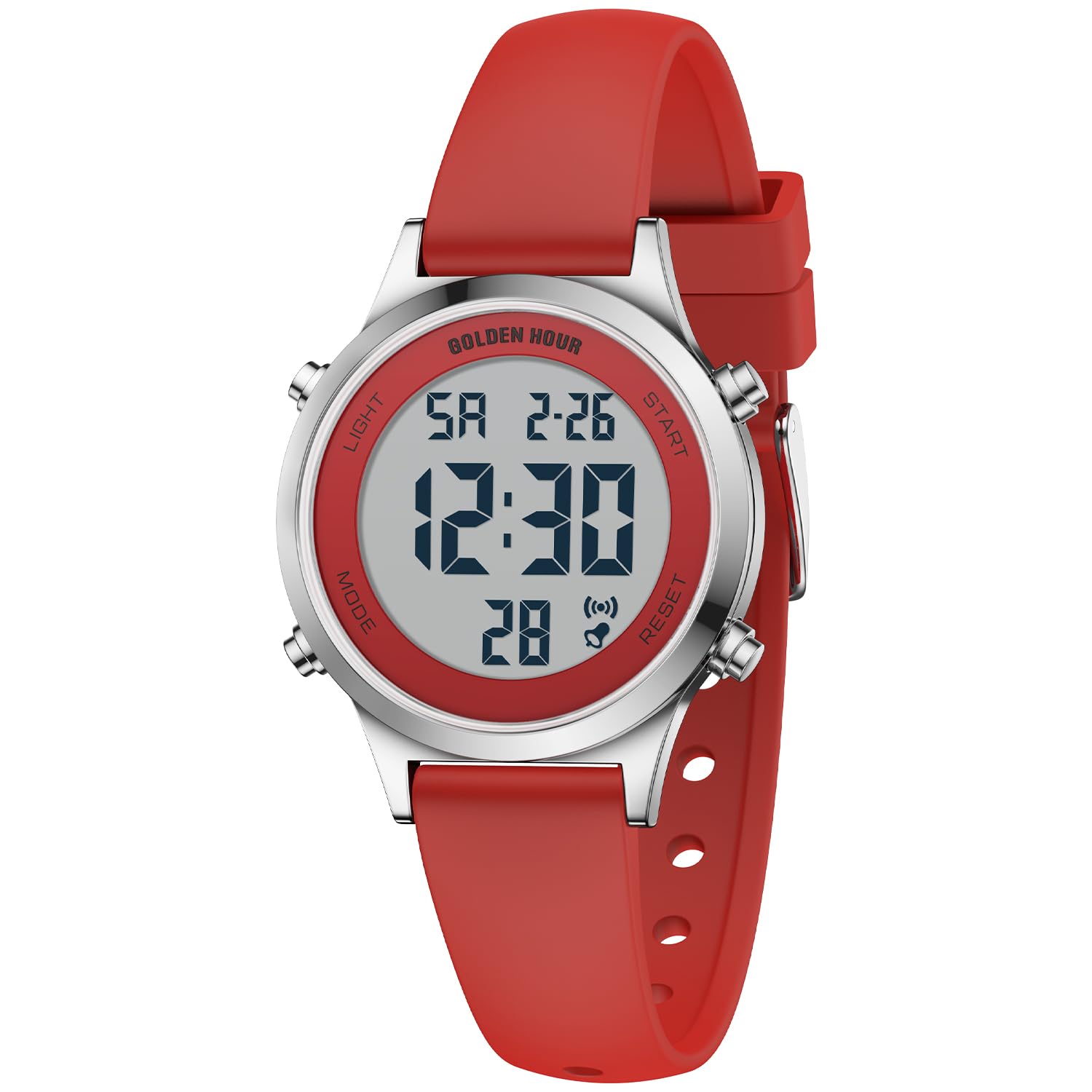 GOLDEN HOUR Orologi digitali da donna impermeabili con cinturino in silicone, cronografo da 32 mm