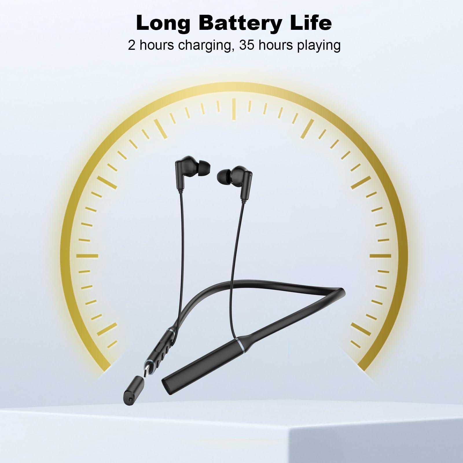 Hmusic Bluetooth Neckband Headphones, 3 Music Patterns, 2 Charging Ways, 35H Long Battery Life Wireless Headphone - Image 3