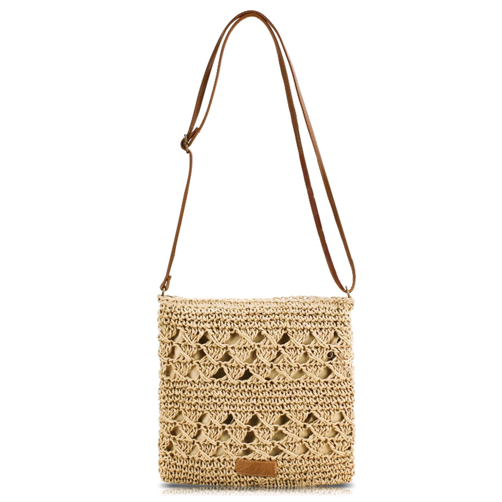 Bototack Straw Crossbody Bags for Women Small Summer Beach Bag Boho Handmade Weave Shoulder Handbags Purse for Vacation Travel (Beige)