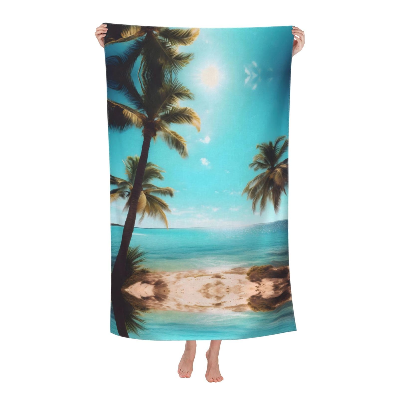 Oazcvbnn Women's White Palm Trees And Sea Print Adult Beach Towel Summer Travel Pool Vacation Swimming Fitness Outdoor Adventures