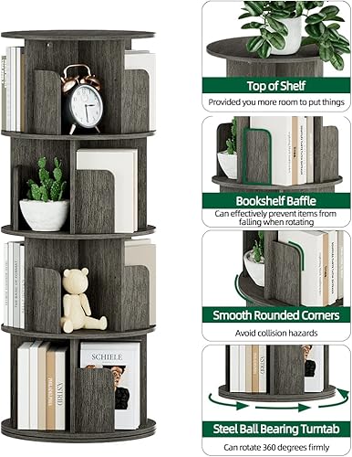 Miniatura 4 de OTK Estantería giratoria, estante organizador de libros de pie con pantalla de 360, estantes esquineros de madera de 4 niveles para espacios