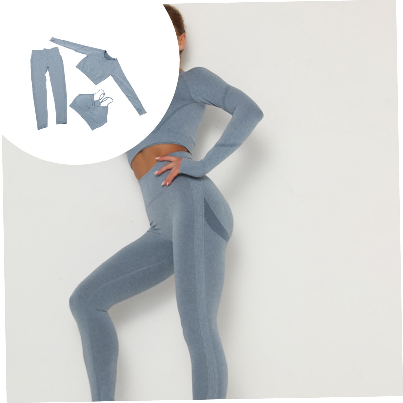 CALLARON Completo Yoga Donna Senza Cuciture, Vita Alta, Maniche Lunghe, Elasticizzato, per Yoga e Ciclismo, Blu