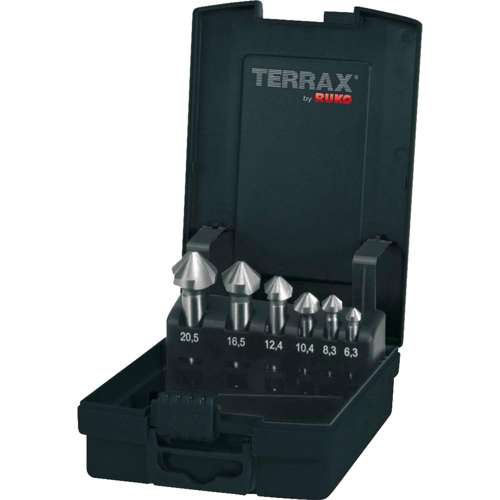 Terrax by Ruko Cone and deburring Countersink Set, DIN 335, Shape C 90° HSS in Plastic Box, 1 Piece, A102152RO