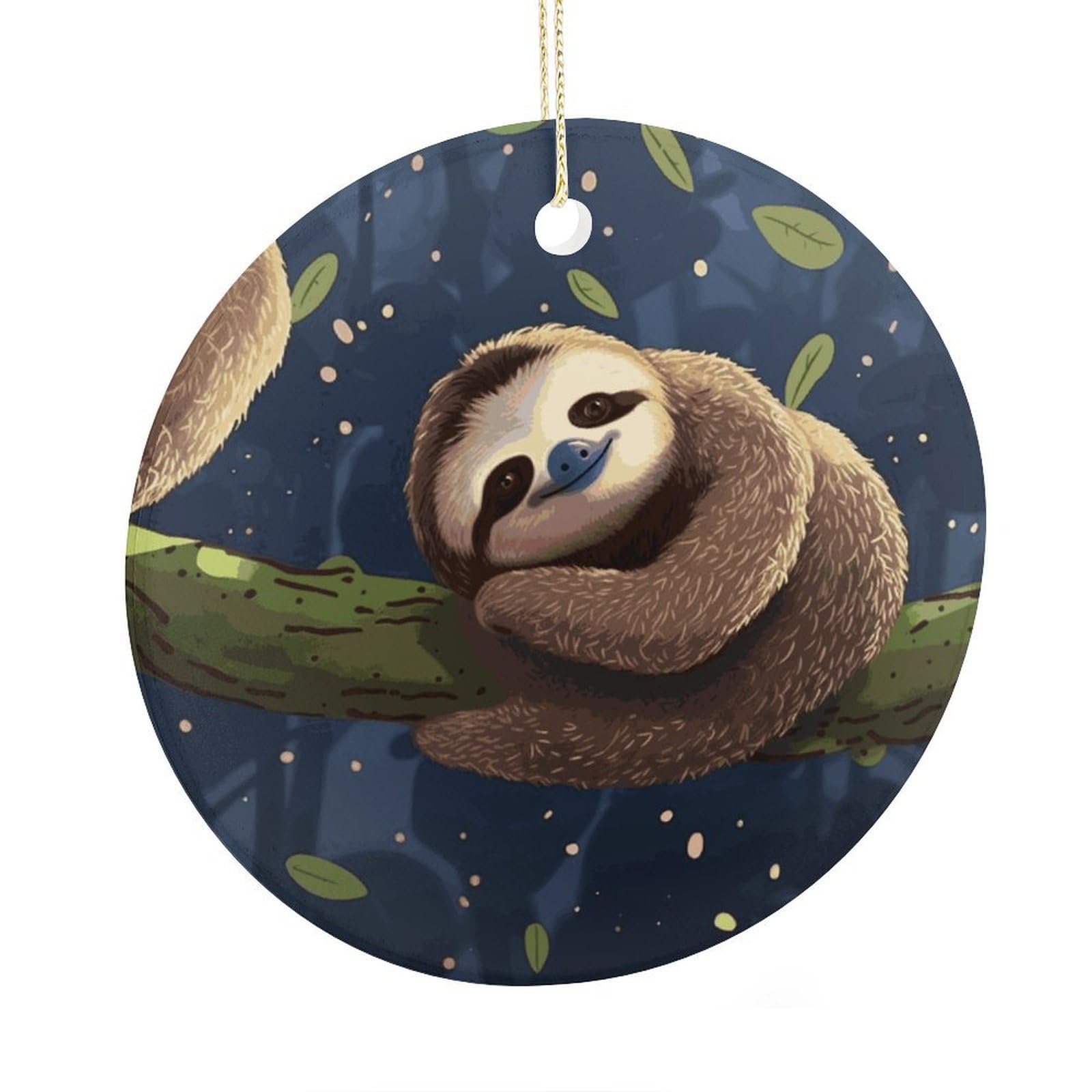 Adfgyerh Style Sloth Lazy Ceramic Circular Pendant,2.9 Inch，Hanging Ornament，Gift Exchange Idea Round Ceramic Ornament,For Mom And Daughter，For Home Indoor Outdoor Decor.