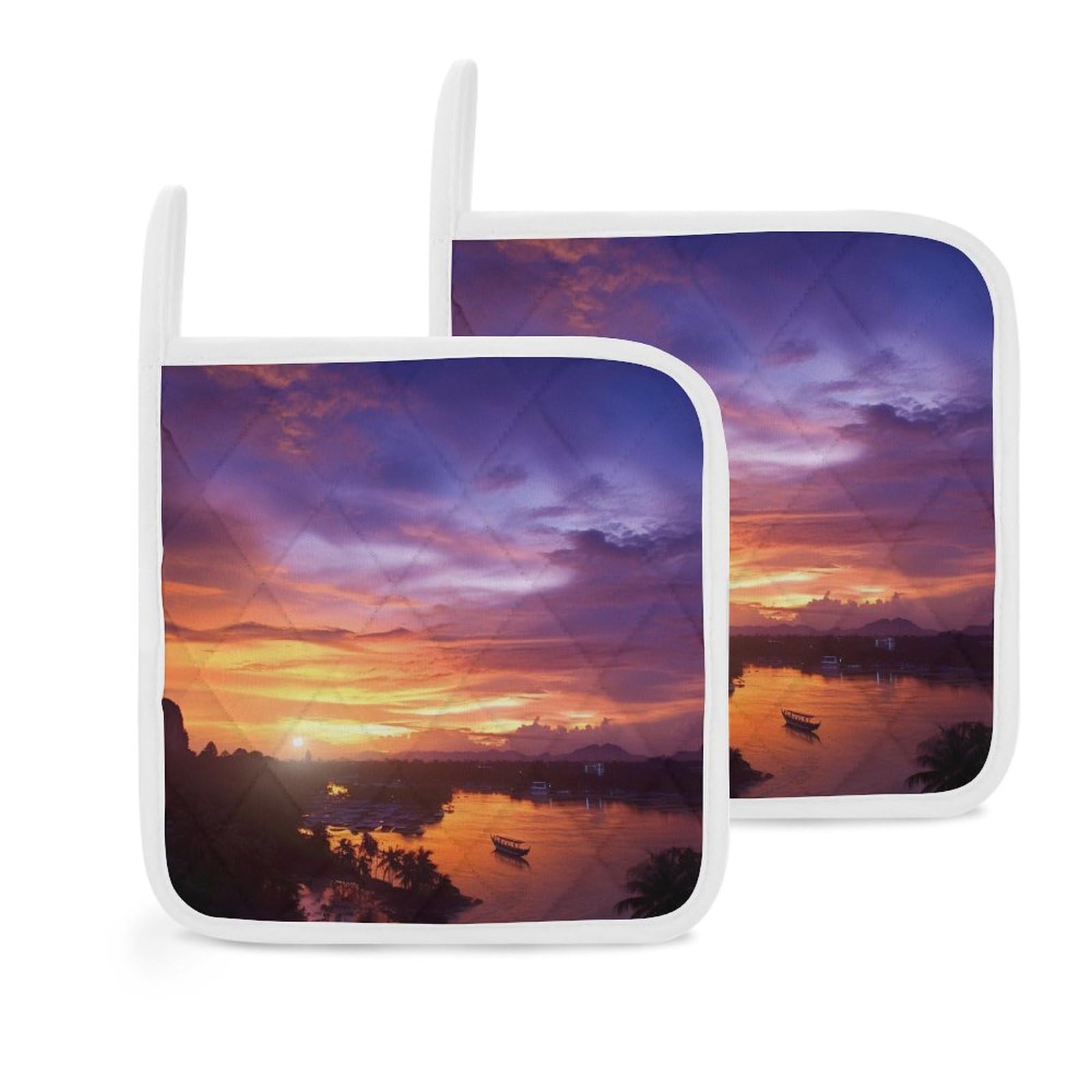 Pot Holders Set of 2 Kitchen Heat Resistant Potholders Beautiful Sunset at Thailand Cotton Lining Oven Hot Pads for Cooking Baking BBQ Microwave Kitchen Accessories