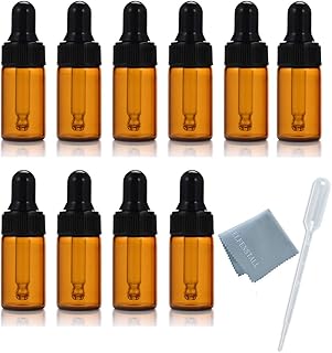 ELFENSTALL- 15PCS 10ml 1/3oz Amber Glass Bottle Sample Vial Small Essential Oil Perfume Bottle with Glass Eye Dropper Refillable Containers + 1pc Glass Clean Cloth + 1pc 3ml Dropper