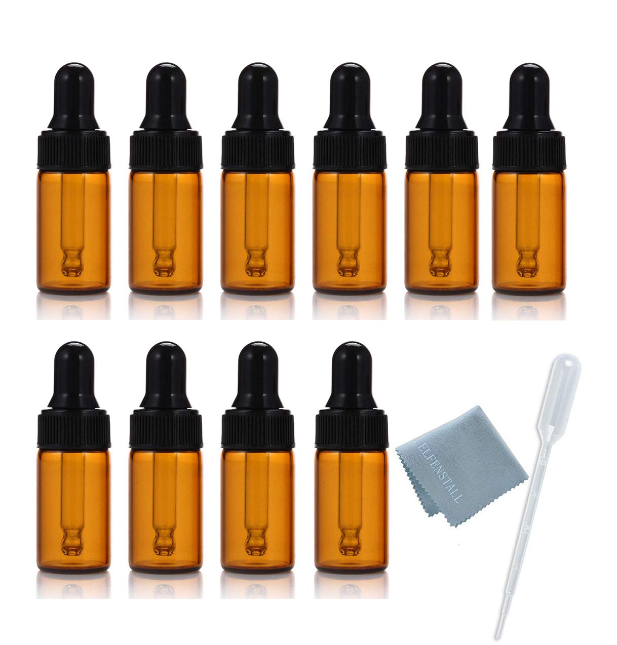 Elfenstall- 10pcs 10ml 1/3oz Amber Mini Glass Bottle Amber Sample Vial Small Essential Oil Bottle with Glass Eye Dropper Refillable Containers + 1pc