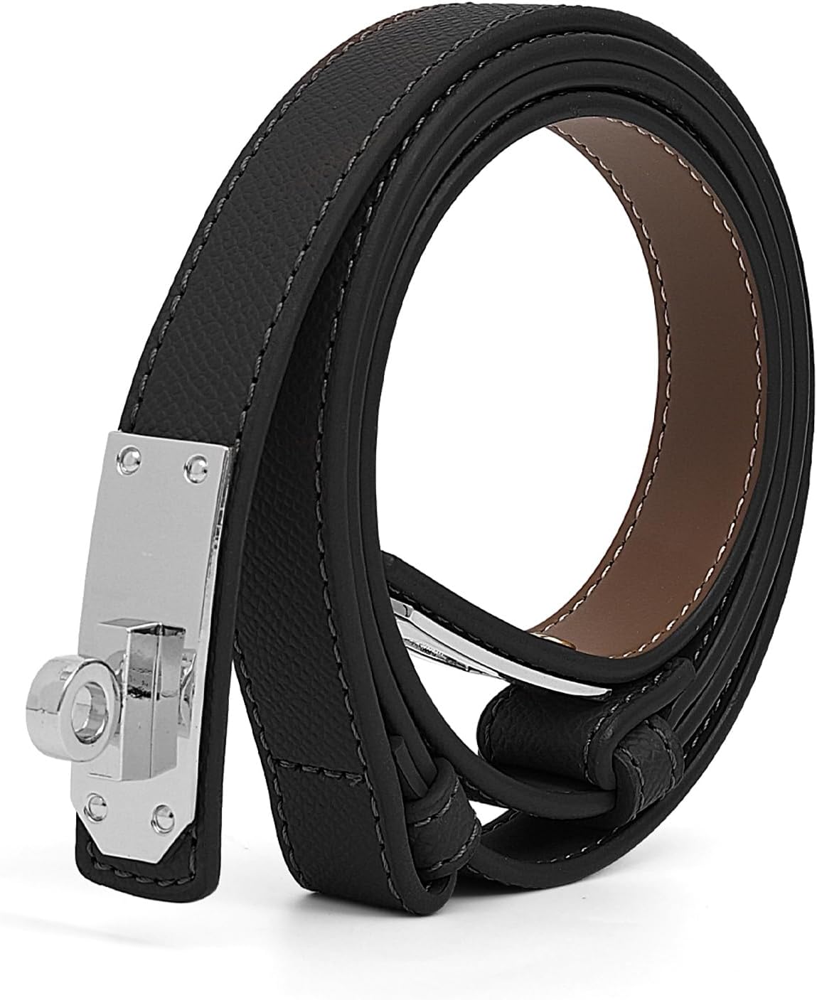 Women's Thin Leather Belts with Turn Lock Buckle,Belt Women Adjustable for Pants Dresses Jeans Coats
