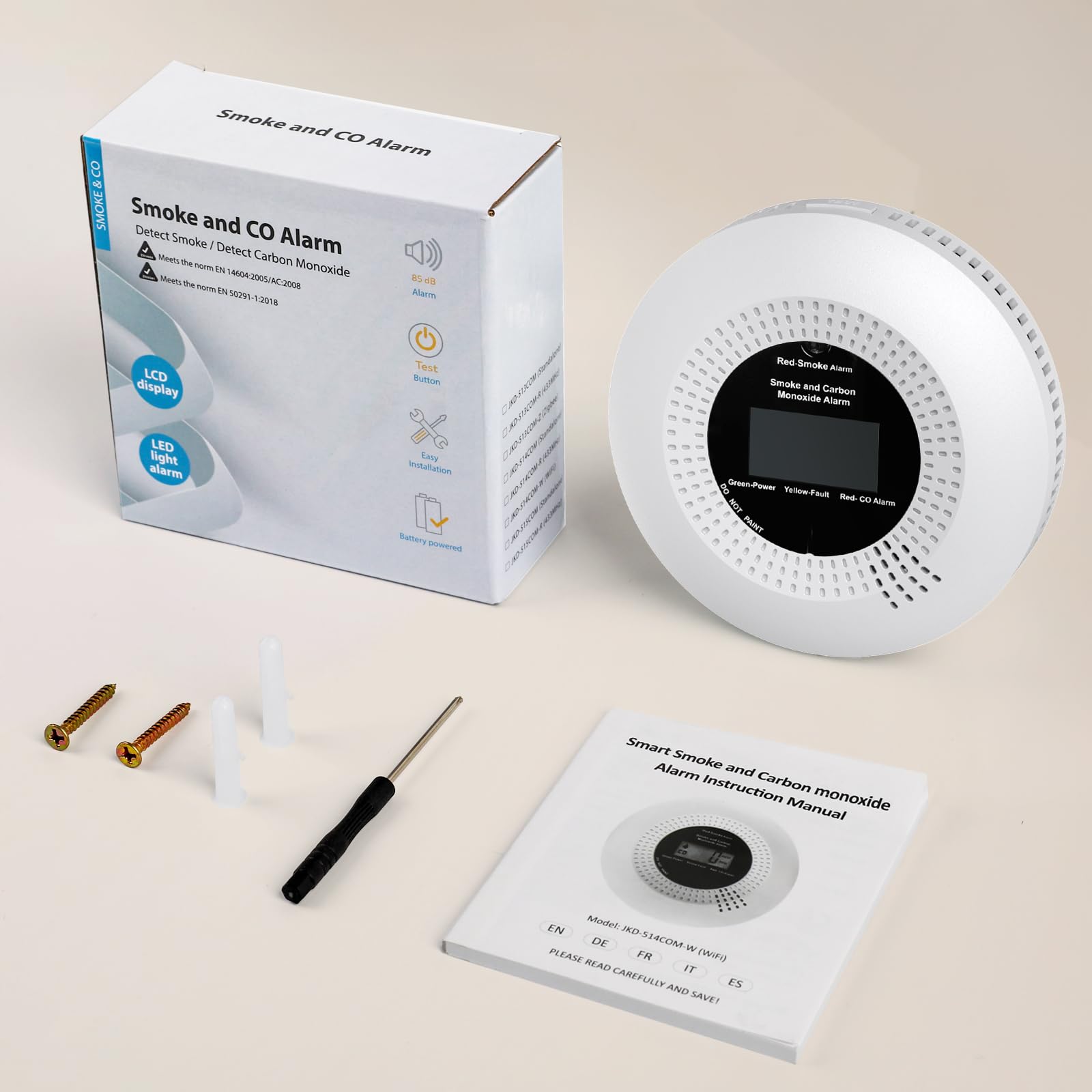 PHYSEN 2 in 1 WLAN Rauch und CO Melder, Rauchmelder und Kohlenmonoxidmelder mit Hochpräzise LCD-Digitalanzeige, Prüftaste und Austauschbare Batterie, EN14604 & EN50291 Standard Zertifiziert, 3St