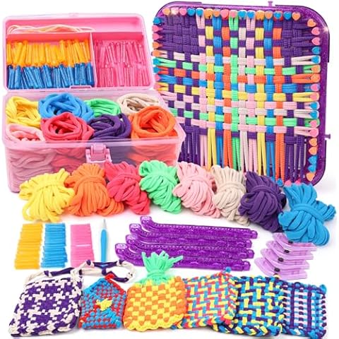 Weaving Loom Kit Toys Crafts - Arts and Crafts for Kids and Adults - Great Birthday Gifts for Girls Ages 6 7 8-12 13 Years Old - Sturdy Frame Potholder Loom Making Kits Portable Box and Craft Loops Cover