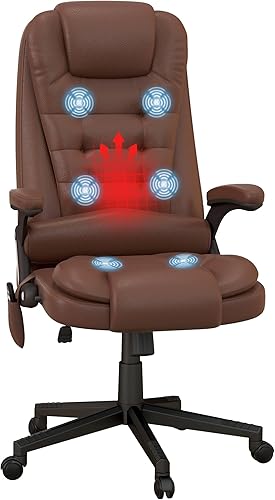 HOMCOM Silla de oficina de masaje con vibración de respaldo alto con 6 puntos de vibración, silla de computadora reclinable con calefacción de piel