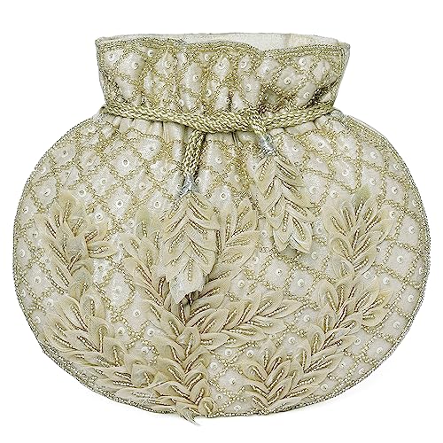 Peora Grey Potli Purse for Women Handmade Evening Handbag Stylish Bridal Fashion Wristlet Bag for Girls (P144GRY)