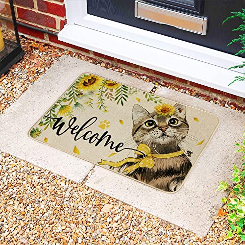 Geeory Sunflower Cat Welcome Decorative Door Mat Summer Floor Mat Farmhouse Home Seasonal Decor For Frontdoor Indoor Outdoor Entrance - 17X29Inch Gk016 #TOP5