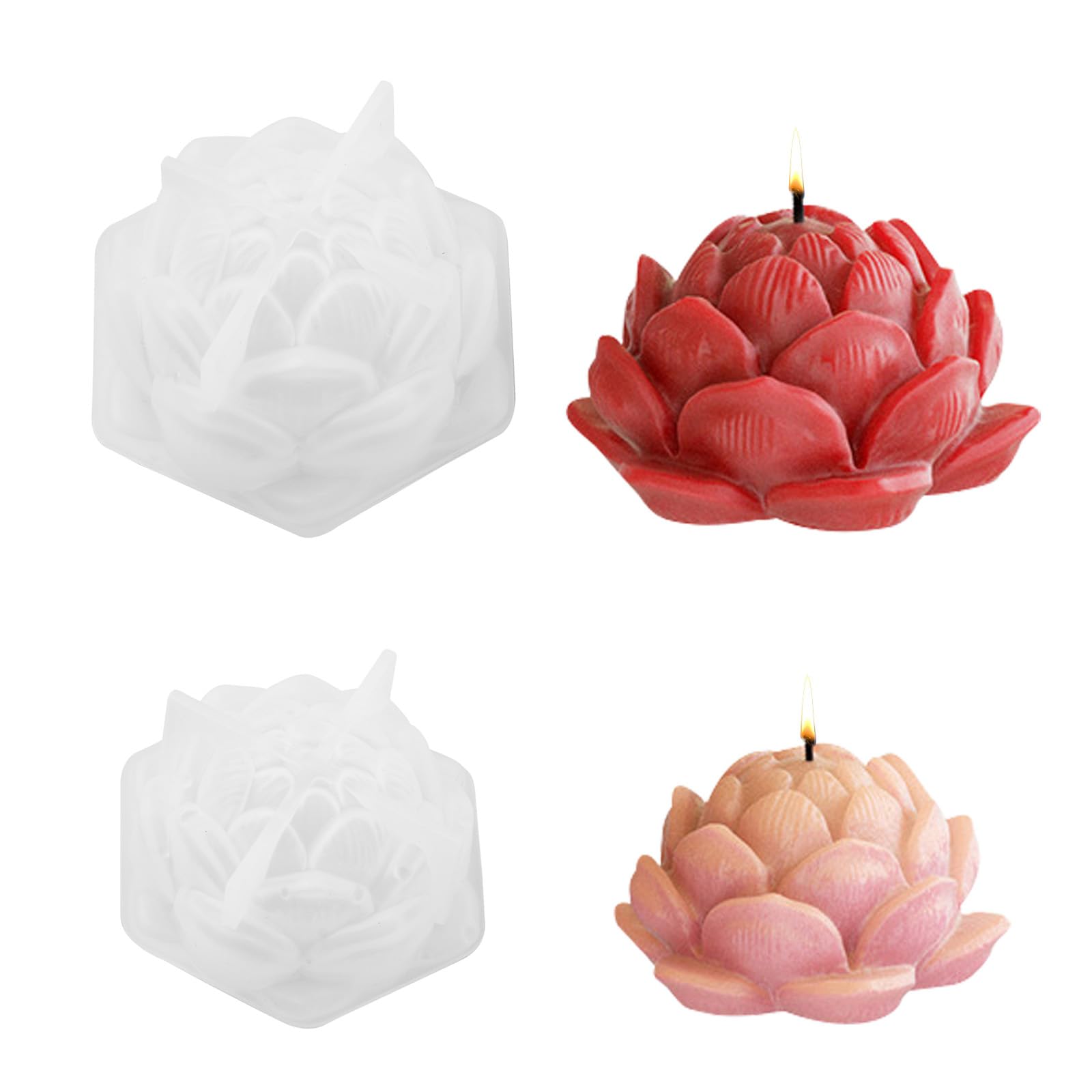 UR URLIFEHALL 2 Pcs 2 Styles Lotus Flower Candle Moulds 3D Floral Silicone Resin Moulds for Aromatherapy Soap Candles Home Table Crafts Decor