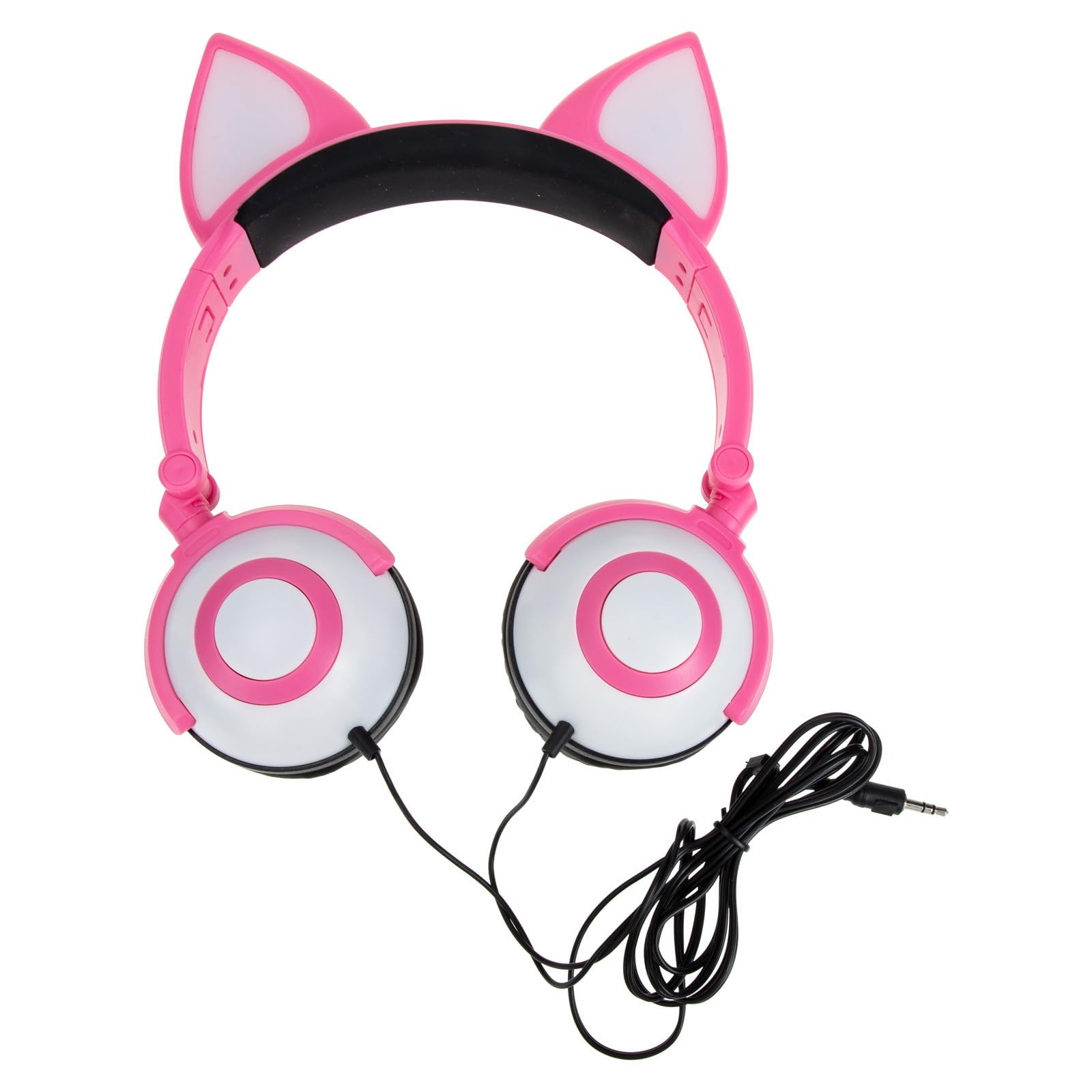 SHINEOFI Auriculares Infantiles Ajustables Orejas de Gato y Luz Led, Auriculares Supraurales Adorables de PVC Niñas Control de Botón y Cable de 3.5mm
