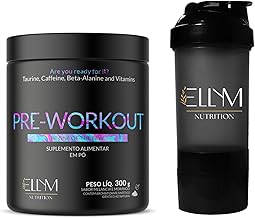 Pré Treino Morango e Melancia + Coqueteleira Completa 500mL Preta Shakeira ELLYM NUTRITION Beta Alanina Taurina Cafeina L-Arginina