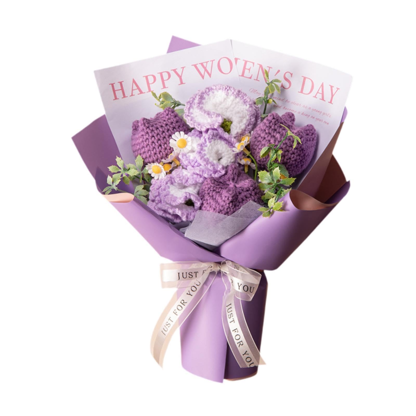 amleso Crochet Flowers Crochet Flower Bouquet Home Decor Artwork Wedding Anniversary Mother's Day Gift for Grandma Girlfriend, Purple