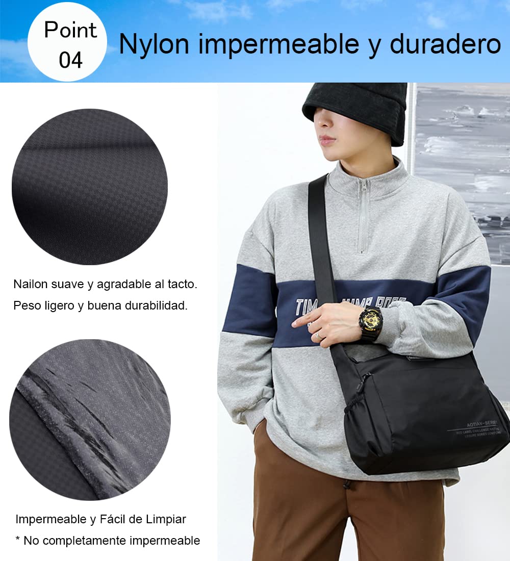 zhongningyifeng Bolso bandolera de nailon para hombre, impermeable, ligero, para viajes, trabajo al aire libre