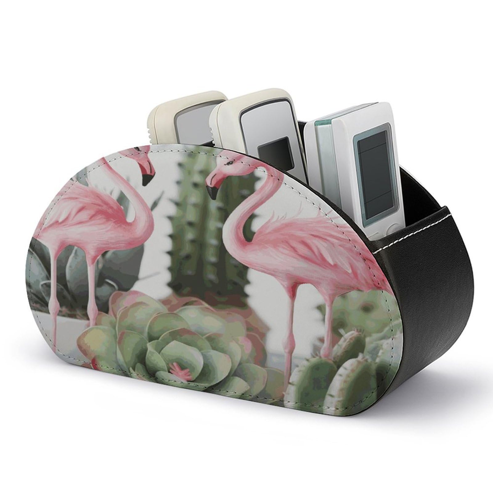 FekiLoot Pink Flamingo Succulent Plants Remote Control Holder with 5 Compartments Remote Organizer Caddy for Table TV Remote Caddy Storage Box/Tray Fits Media Controllers Office Supplies